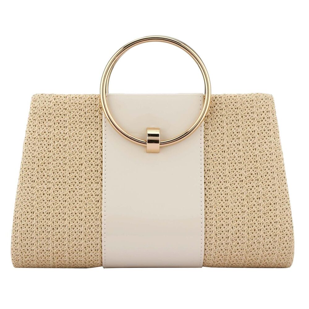 6669 Summer Beach Straw Clutch Evening Handbag - Top-handle Bag Yellow-H - Picture 4 of 6